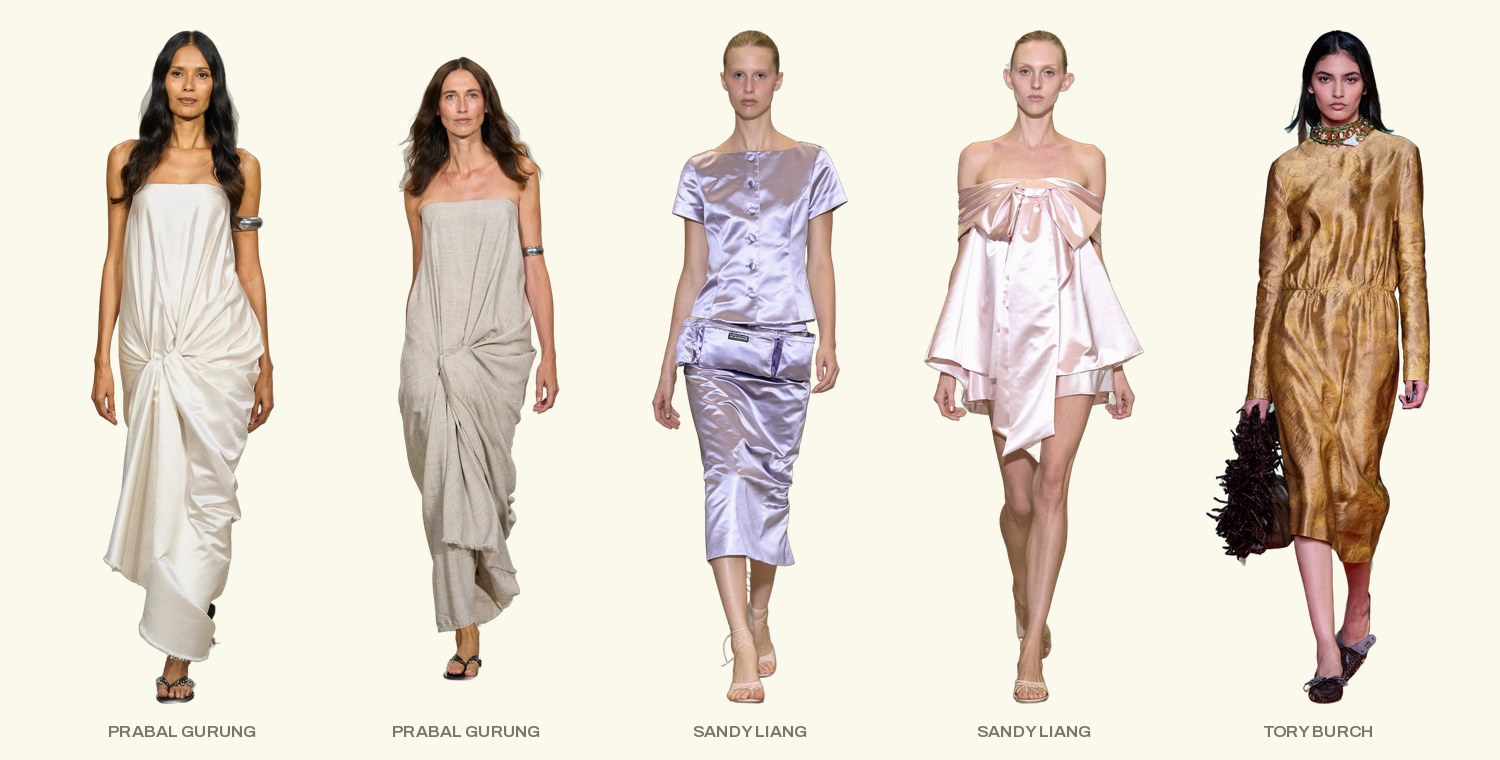 Satén líquido — Prabal Gurung, Sandy Liang, Tory Burch